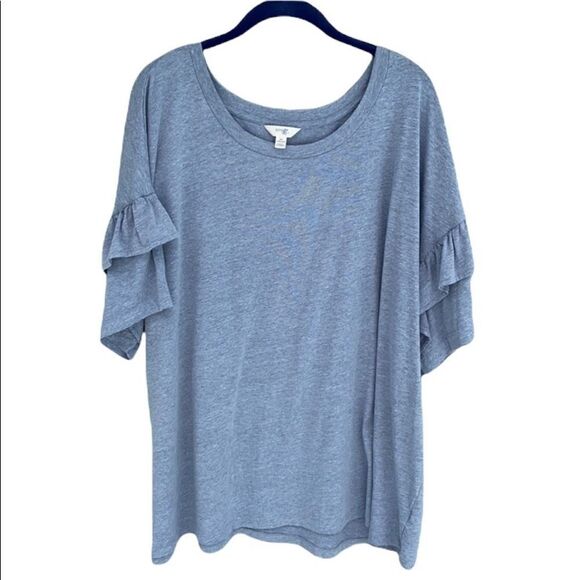 Terra & Sky Tops - Terra & Sky Sz 2X Gray Ruffled Sleeve Tee